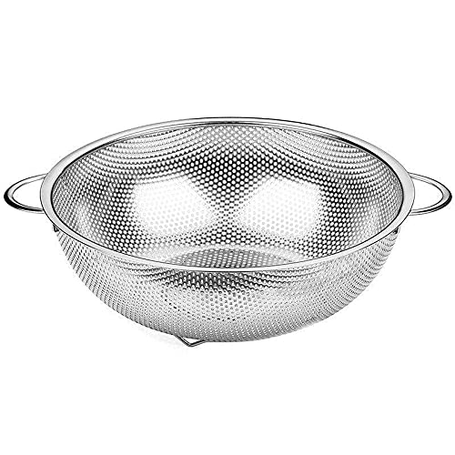 Europder 5-Pack Stainless Steel Micro-Perforated Colanders with Handle - Fine Mesh Kitchen Strainers & Sieves for Pasta, Vegetables, Fruits - Essential Kitchen Accessories Set for Cooking, Baking & Food Prep