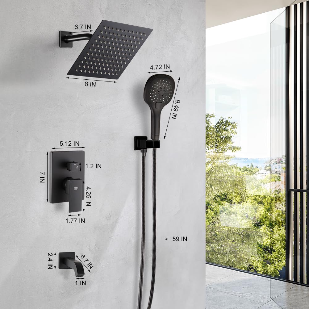 Premium Matte Black Shower Faucet Set with 8