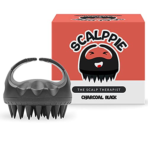 SCALPPIE Silicone Scalp Massager & Shampoo Brush for Hair Growth - Dandruff Prevention - Charcoal Black Head Massager for Relaxation & Improved Circulation - Perfect for Shower, Spa & Home Hair Care
