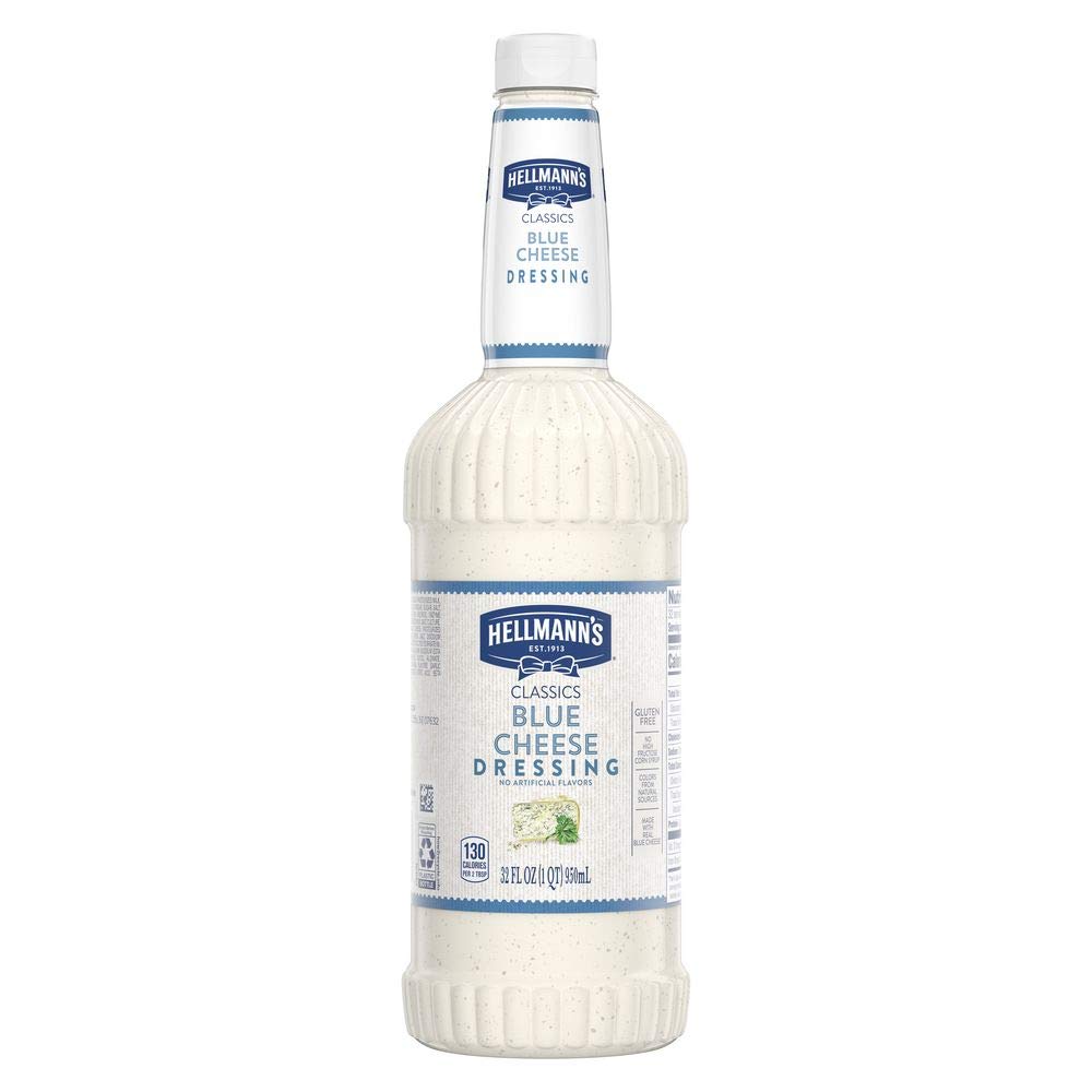Hellmann's Classic Blue Cheese Salad Dressing - Gluten Free, No Artificial Flavors or High Fructose Corn Syrup, All Natural Colors, 32 oz (Pack of 6) - Perfect for Salads, Wings, Veggie Dips & Party Platters