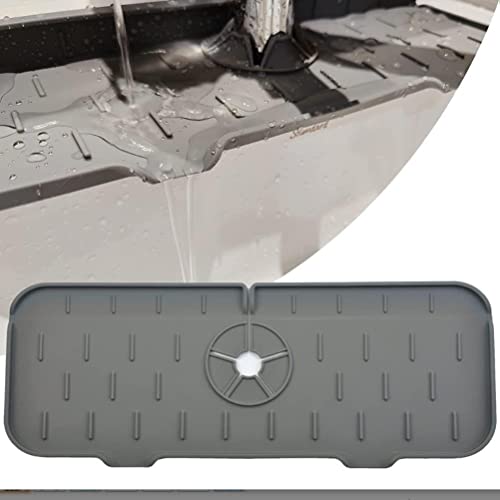 Silicone Faucet Drip Catcher - Splash Mat for Kitchen Sink - Black/Gray