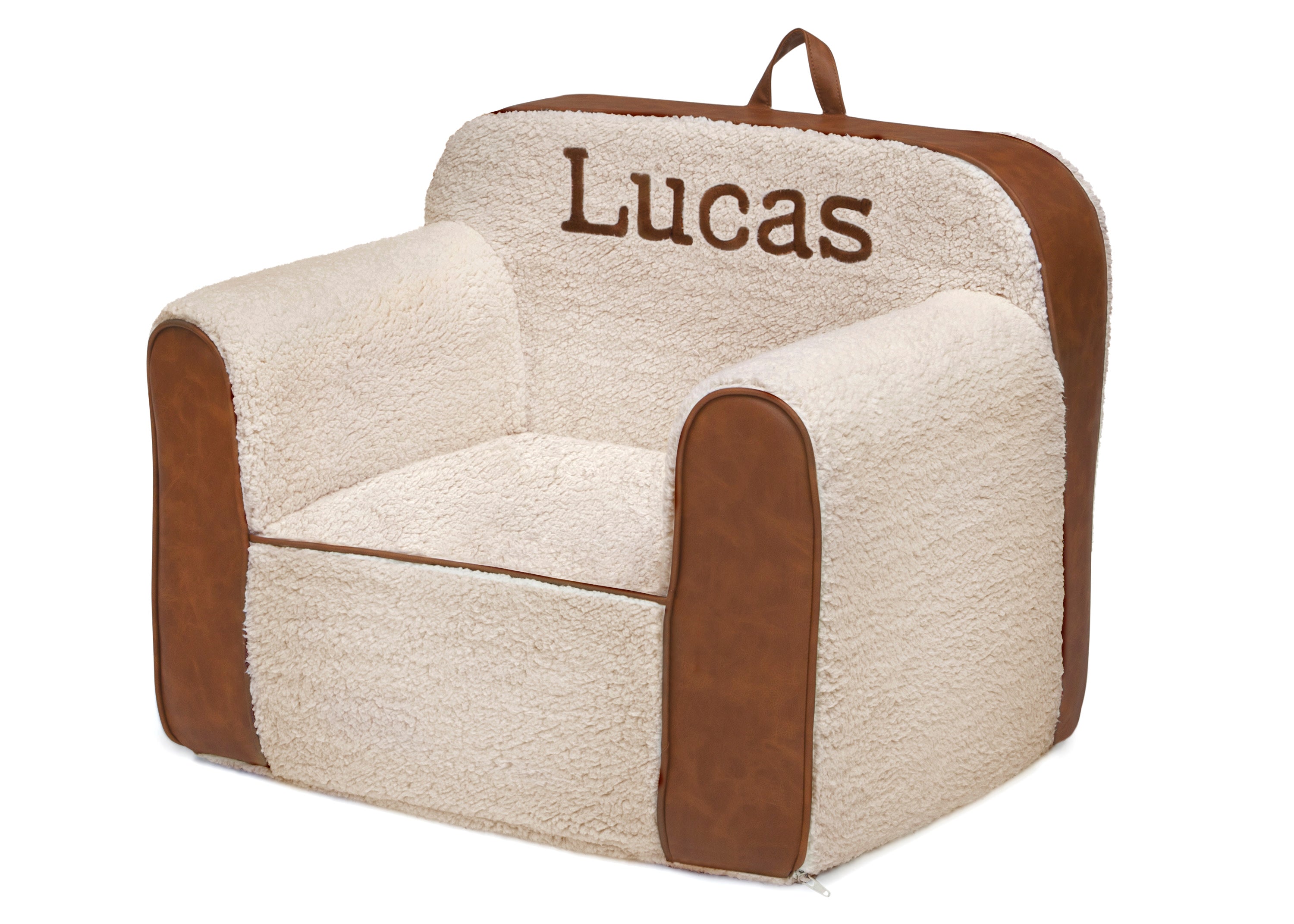 Personalized Cozee Sherpa and Faux Leather Kids Chair - Custom Name Plush Chair for Bedroom, Nursery, or Playroom - Perfect Gift for Toddlers and Children