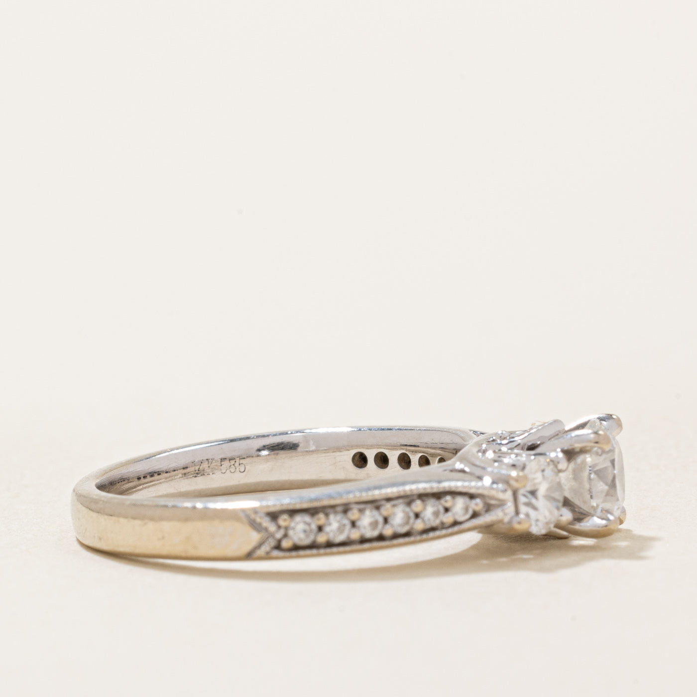 Exquisite 14k White Gold Three Stone Diamond Ring with Accent Diamonds | 0.5ct Center Stone, 0.3ctw Side Stones, 0.05ctw Accents | Size 5.5 | Perfect for Engagement, Anniversary & Special Occasions