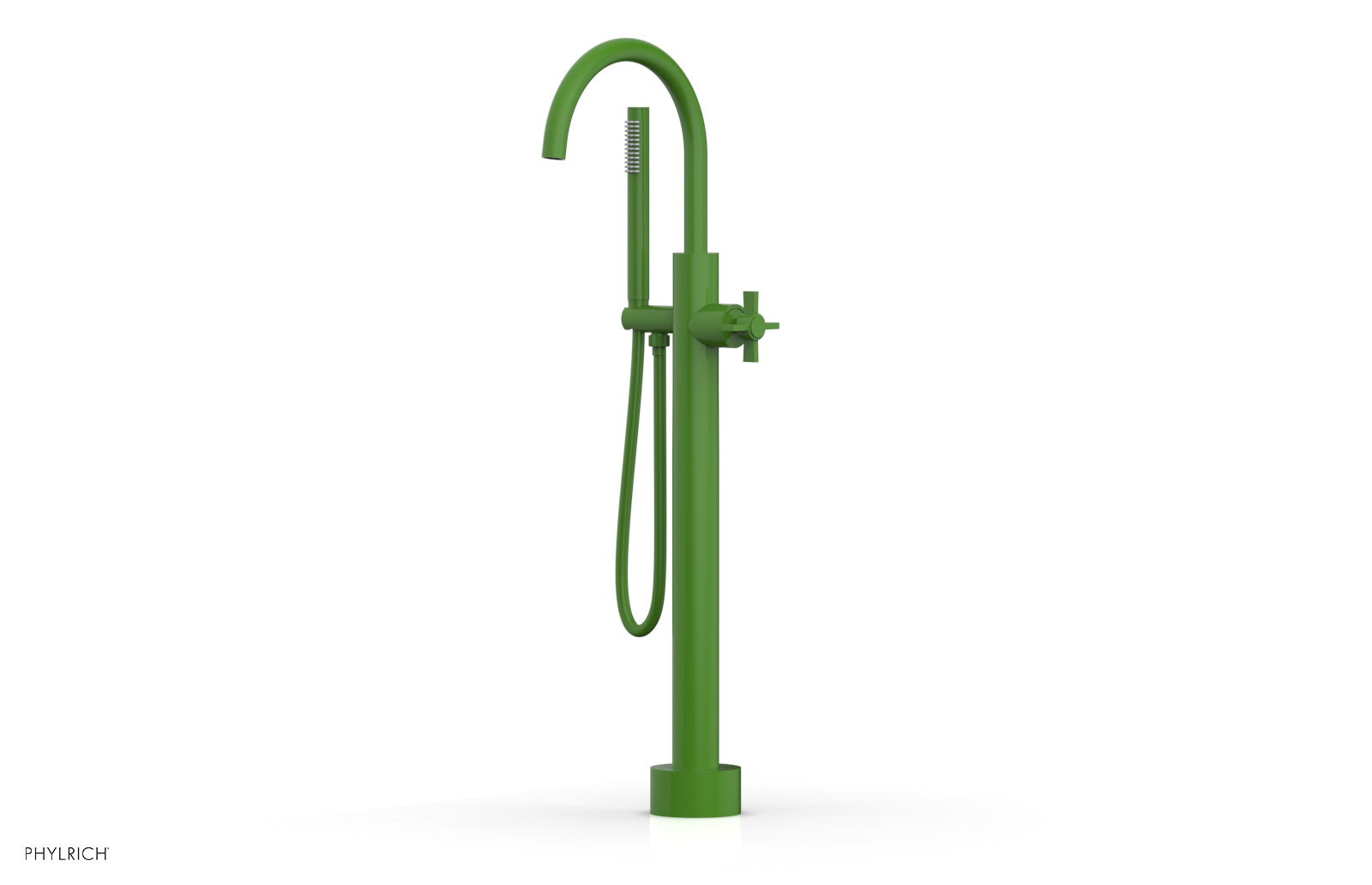 BASIC Low Floor Mount Tub Filler with Cross Handle and Hand Shower - D132 44 03 - Perfect for Modern Bathroom Renovations and Spa-Like Showers