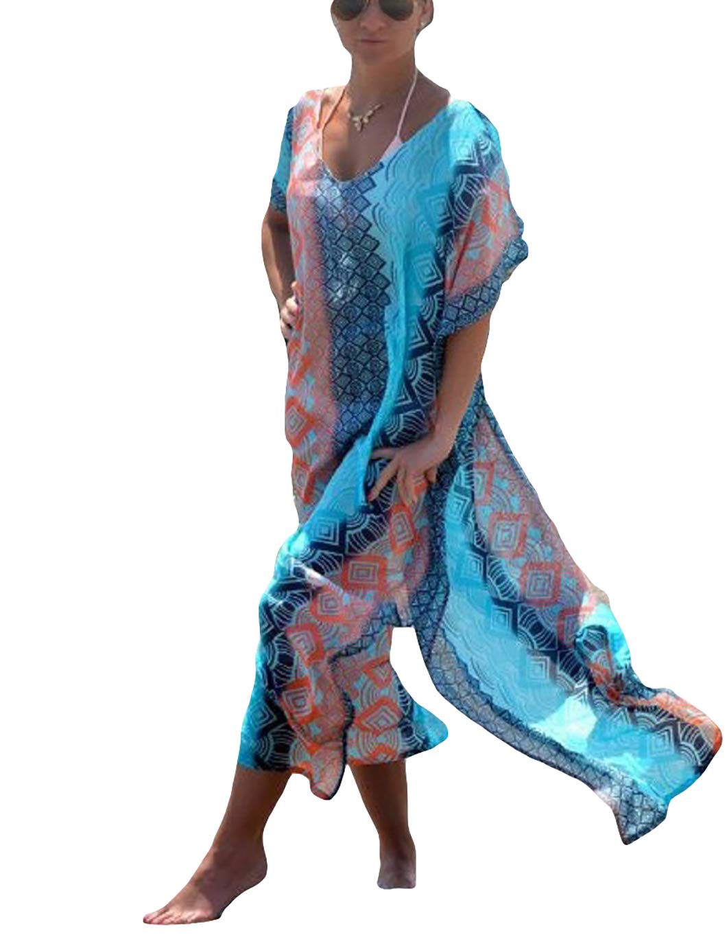 Eddoyee Women's Chiffon Loose Kaftan Dress - Beach Cover Up, Swimsuit Cover, Summer Boho Maxi Dress for Pool Party, Vacation & Resort Wear