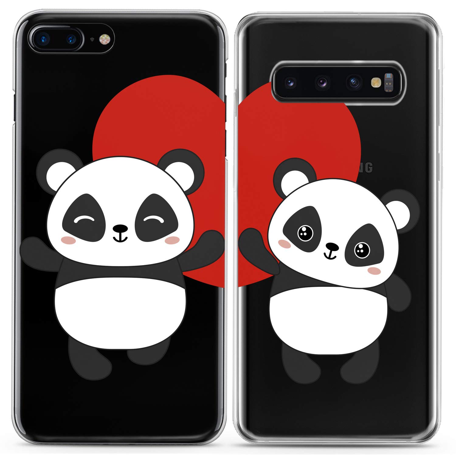 Matching Panda Couple Phone Cases for iPhone 16/15/14/13/12/11 Pro Max/Mini/XS/X/8 Plus/7/XR/10/SE/5 - Cute Animal Love Relationship Silicone Cover for Him & Her, BFF, Couples - Perfect for Valentine's Day, Anniversary Gifts & Everyday Use
