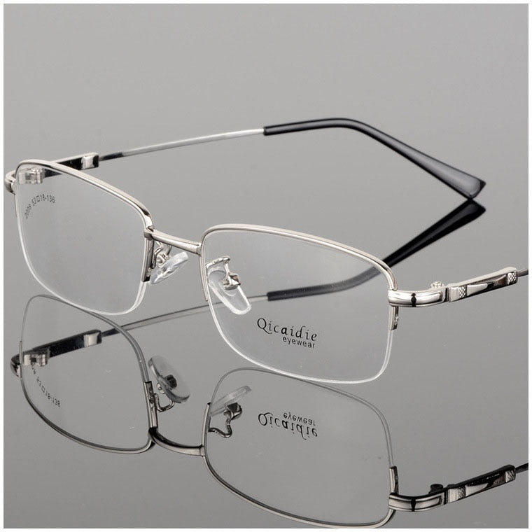 Bclear Men's Semi-Rim Square Alloy Eyeglasses - Lightweight Metal Frame Glasses for Men - Perfect for Office, Reading & Everyday Use (2008 Collection)
