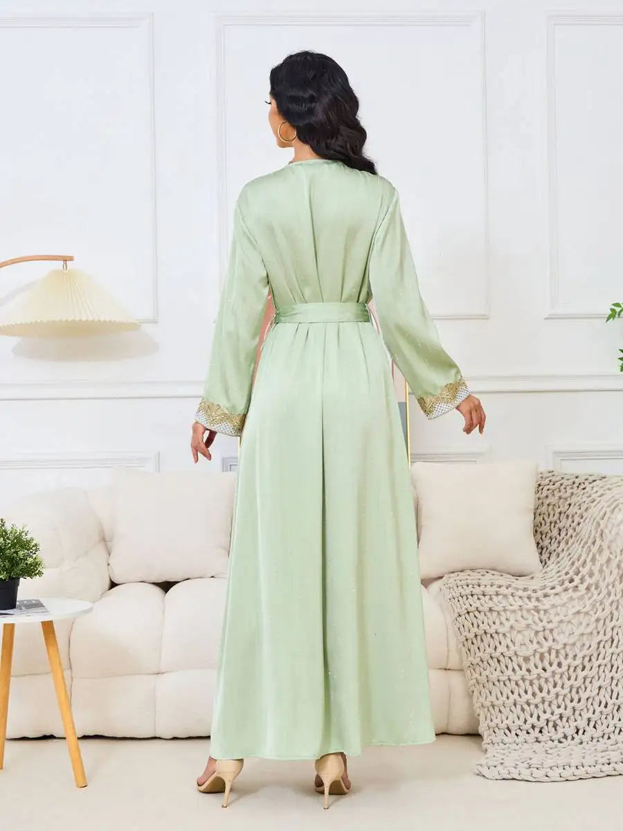 Hotfix Rhinestone Eid Dress for Muslim Women - Elegant Caftan Kaftan Dress for Eid al-Fitr & Special Occasions