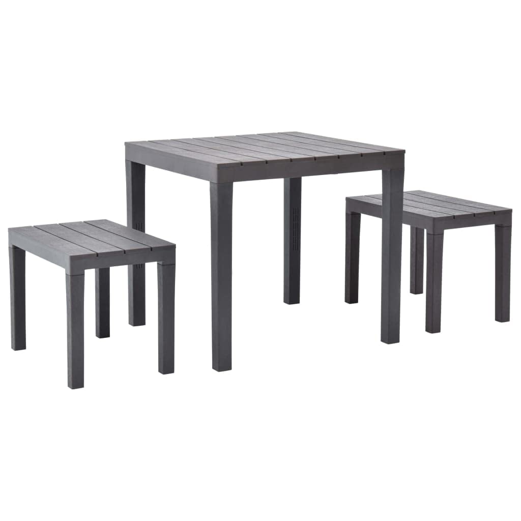 vidaXL Brown Plastic Outdoor Garden Table Set with 2 Benches - Perfect for Patio, Backyard, and Picnic Use
