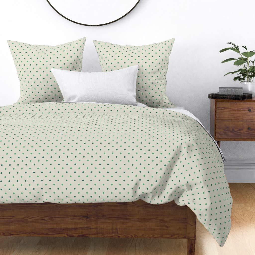 Premium Spoonflower Cotton Sateen Duvet Cover - King/California King Size - Emerald Green Polka Dot Vintage Christmas Print - Custom Holiday Bedding for Cozy Winter Nights & Festive Home Decor