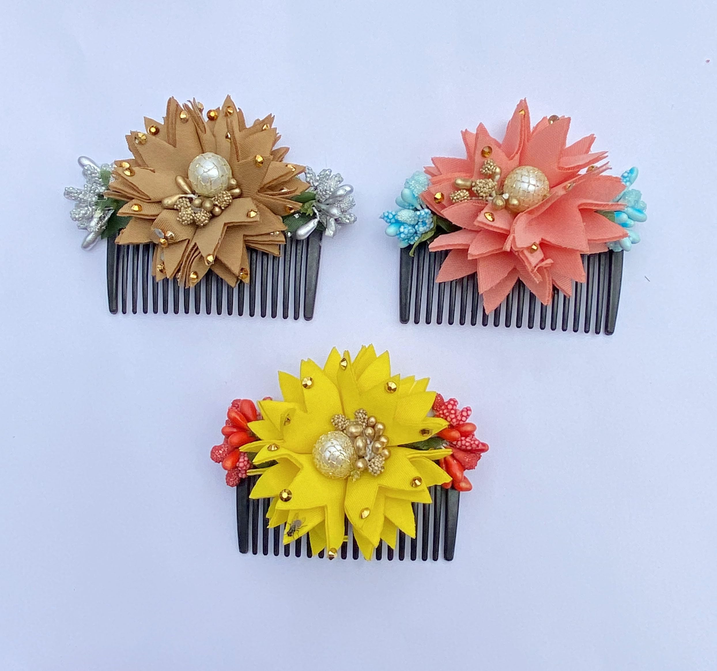Vinshbond Floral Fancy Hair Comb Set - 3 Pack Bridal Hair Accessories for Women & Girls | Wedding, Prom, Party & Special Occasion Hairstyle Decoration