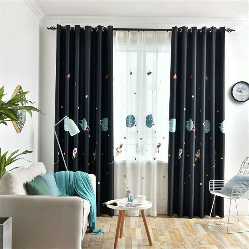 Rémy Cartoon Spaceship Blackout Curtains for Kids Room - Blackout Window Treatment for Nursery & Bedroom - Fun Space-Themed Decor for Boys & Girls - Perfect for Daytime Naps & Better Sleep