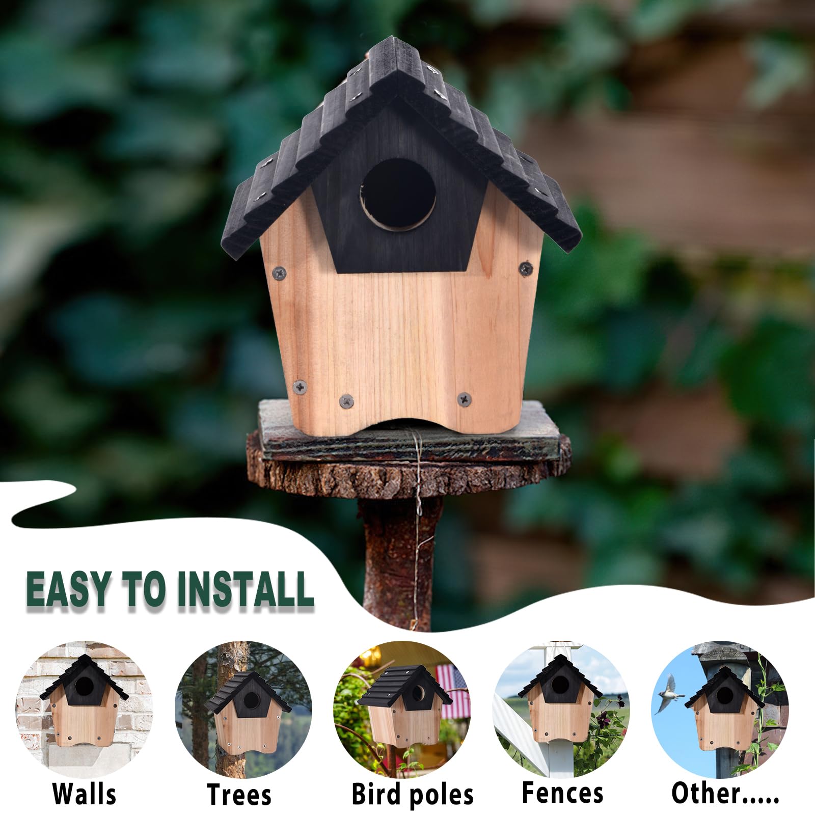 Wooden Bluebird House with Predator Guard - Outdoor Hanging Birdhouse for Wild Birds, Garden, Backyard & Courtyard - Perfect for Bird Watching & Nature Lovers