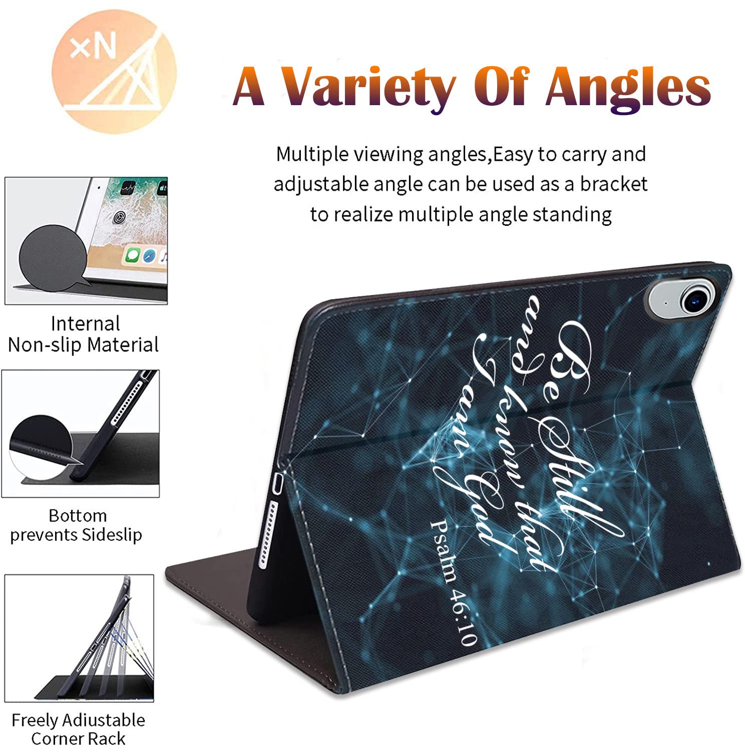 iPad Air 5th Gen (2022) / iPad Air 4 (2020) / iPad Pro 11 (2018) Case with Adjustable Stand, Auto Wake/Sleep Smart Cover & Pen Holder - Bible Verse Psalm 46:10 Design - Perfect for Work, Study & Travel