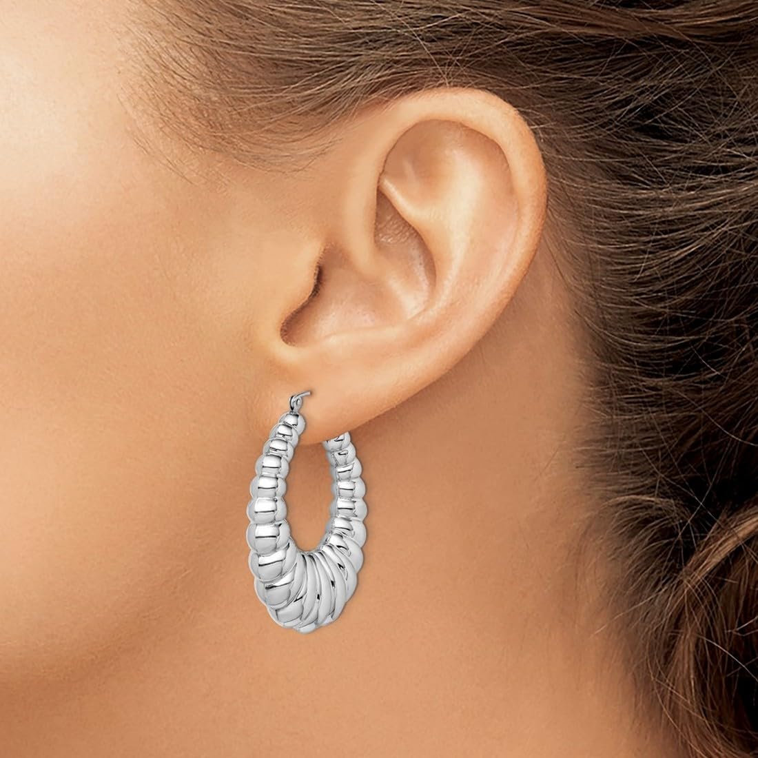 925 Sterling Silver Hollow Hinged Polished Hoop Earrings for Women - 41x34mm Wide Fancy Hoop Earrings | Perfect for Parties, Weddings & Everyday Wear