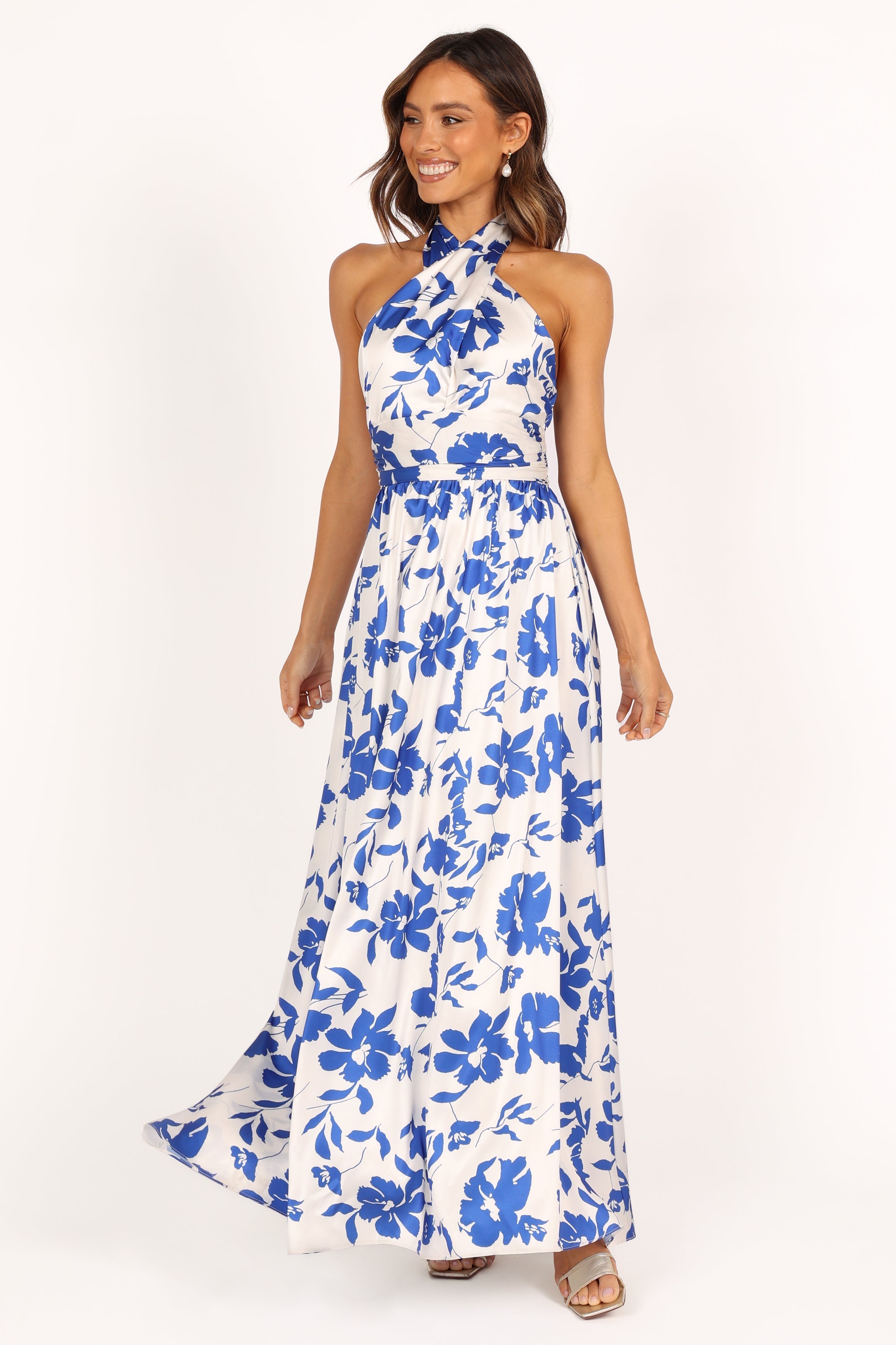 Allora Women's Halter Dress - Blue Floral Print Summer Sundress for Beach Vacation & Casual Outings