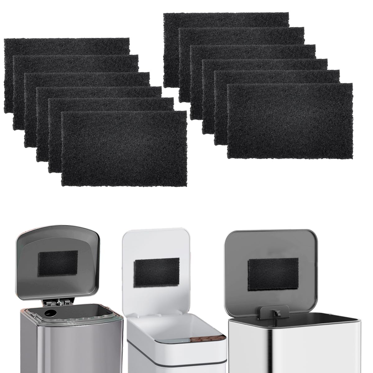 Activated Charcoal Odor Absorbing Filters for Trash Cans - 6 Pack Universal Deodorizer for Kitchen, Bathroom, Compost Bins & Recycling Containers | Eliminates Bad Smells & Keeps Spaces Fresh