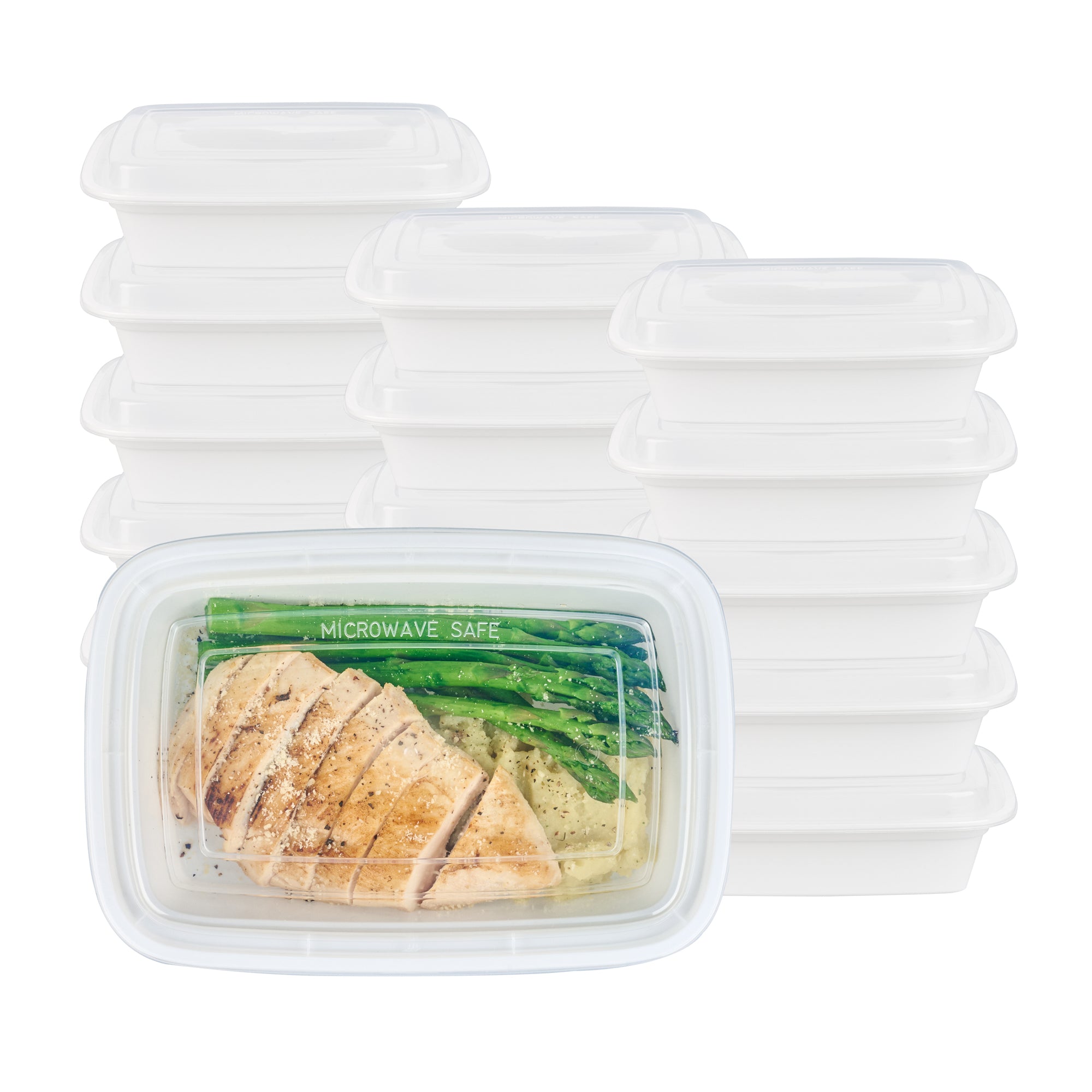 38 oz White Plastic To Go Containers with Clear Lids - 50 Pack, Microwave Safe Rectangle Food Storage Boxes (8.75