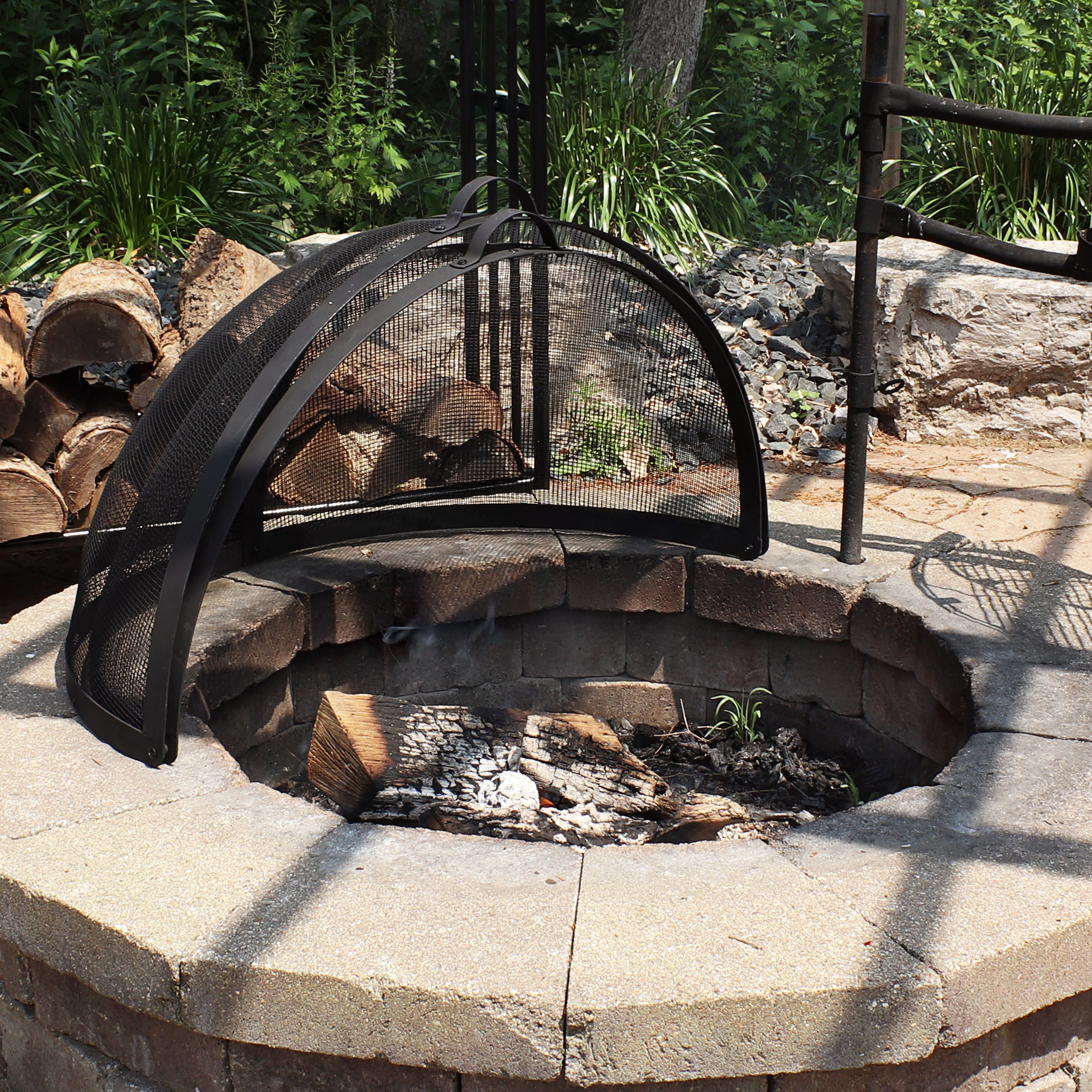 Easy Access Steel Fire Pit Spark Screen Cover - Durable & Rust-Resistant for Outdoor Camping, Backyard, Patio & Bonfire Safety