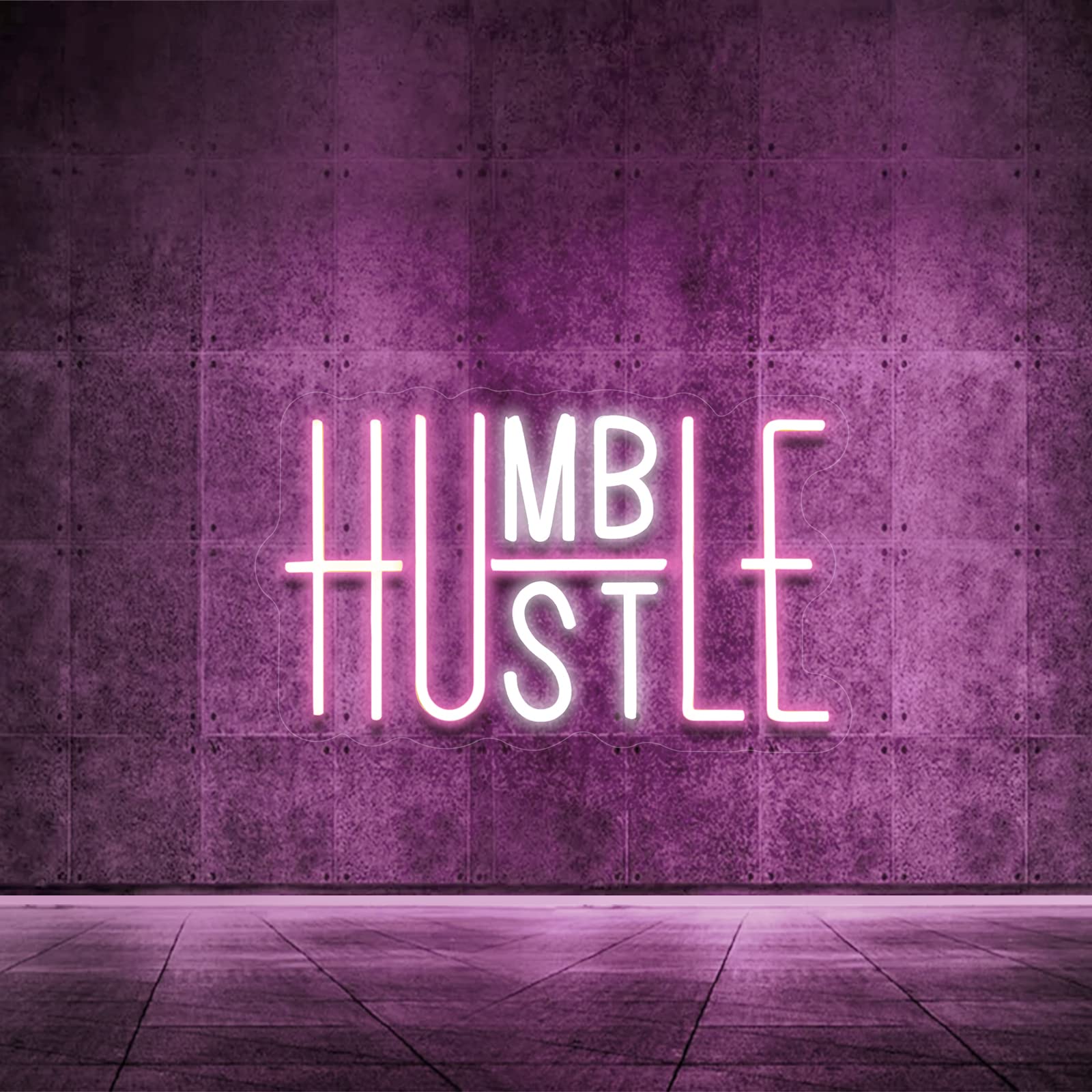 Hustle LED Neon Sign - USB Powered Wall Decor with Adjustable Brightness, Humble Motivational Neon Lights for Home Office, Gym, Man Cave & Party Decorations | Perfect for Game Rooms, Bars, and Bedroom Wall Art