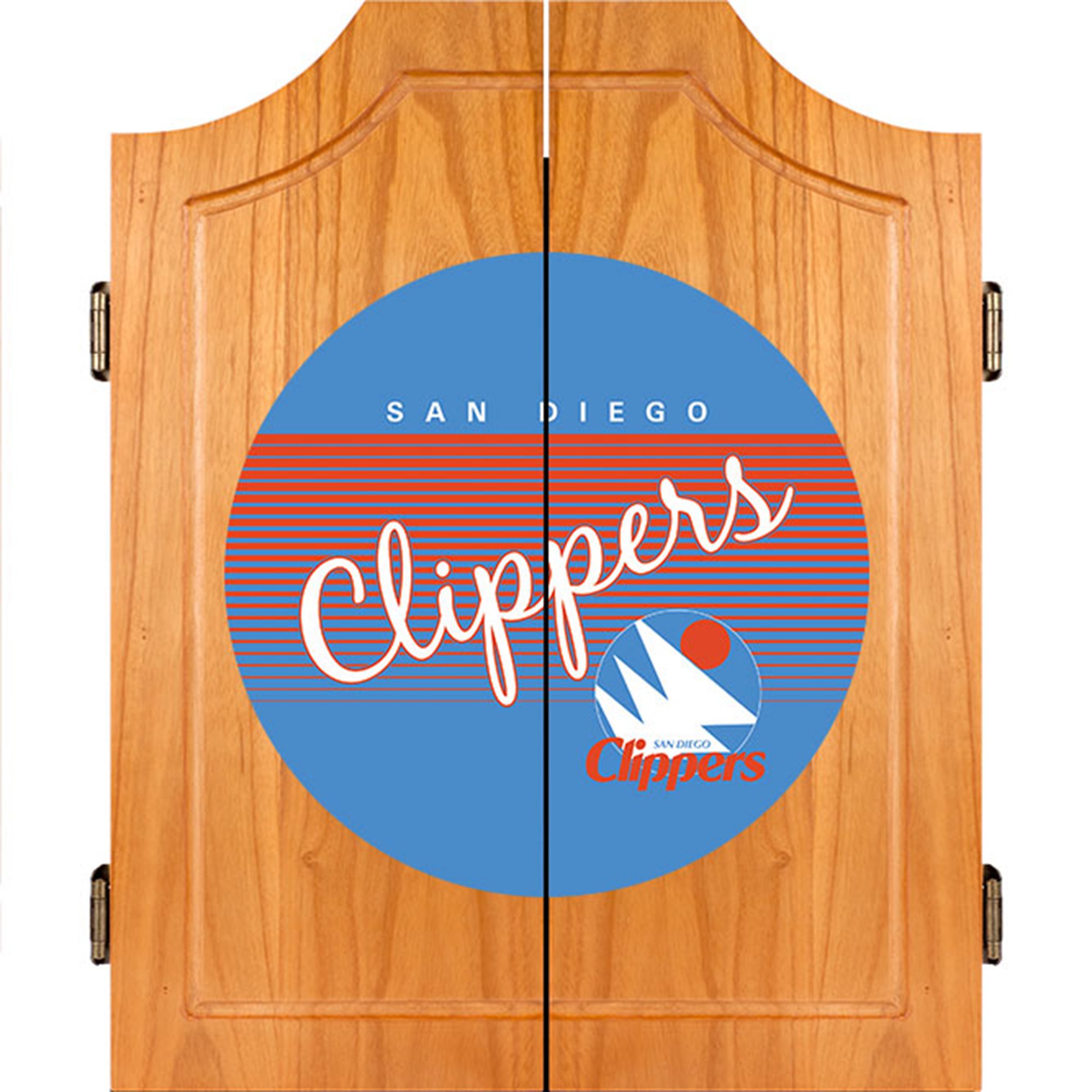NBA San Diego Clippers Wooden Dartboard Cabinet - Regulation Size Brown - Perfect for Game Rooms, Man Caves & Sports Bars