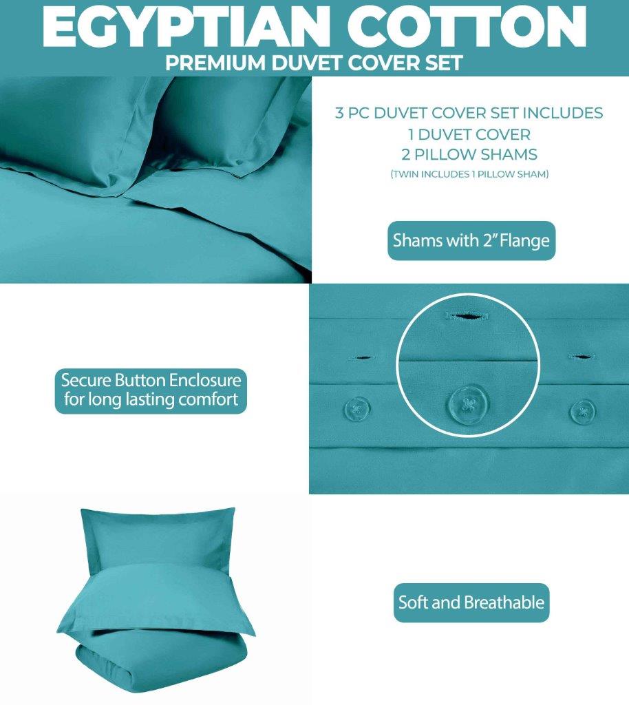 Premium 100% Egyptian Cotton Duvet Cover Set - 300 Thread Count, Breathable & Soft Bedding for All Seasons - Perfect for Master Bedroom, Guest Room & Luxury Hotels