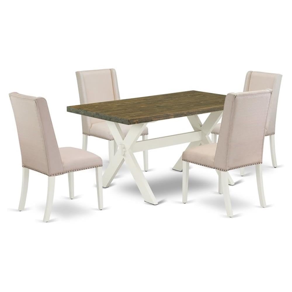 East West Furniture 5-Piece Kitchen Table Set for 4 - 36x60 Inch Rectangle Dining Table with X-Legs & 4 Cream Linen Fabric Chairs - Modern Dining Room Furniture for Small Spaces, Breakfast Nooks & Family Gatherings