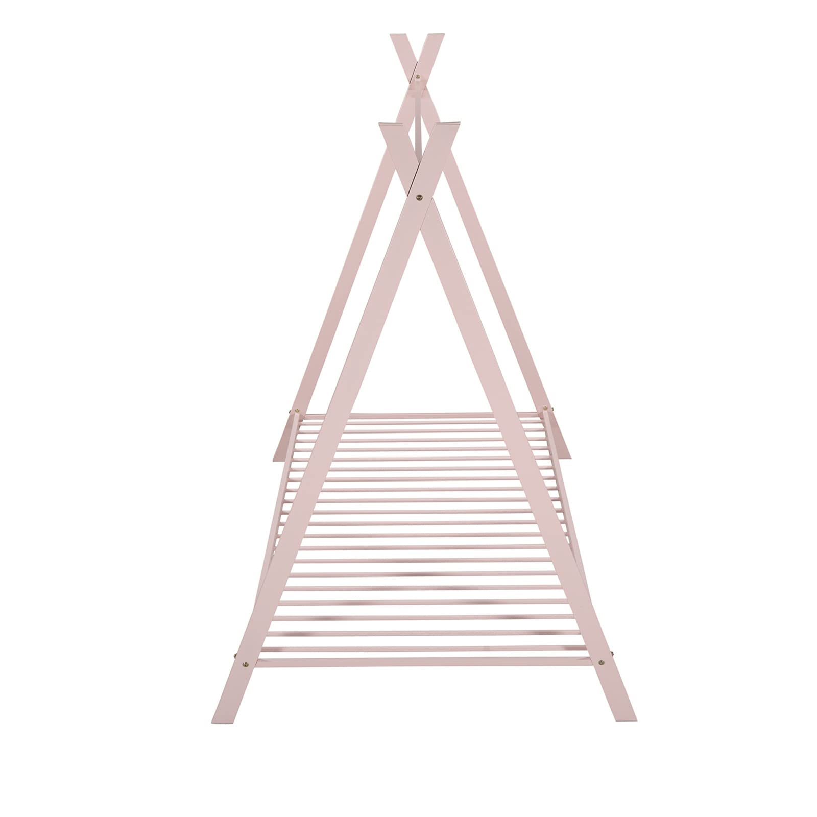 **Metal Twin Size Low Platform Bed Frame with Triangle Structure - Sturdy Slats Support, No Box Spring Needed - Pink Floor Play House Bed for Kids, Girls & Boys - Perfect for Bedrooms, Playrooms & Sleepovers**