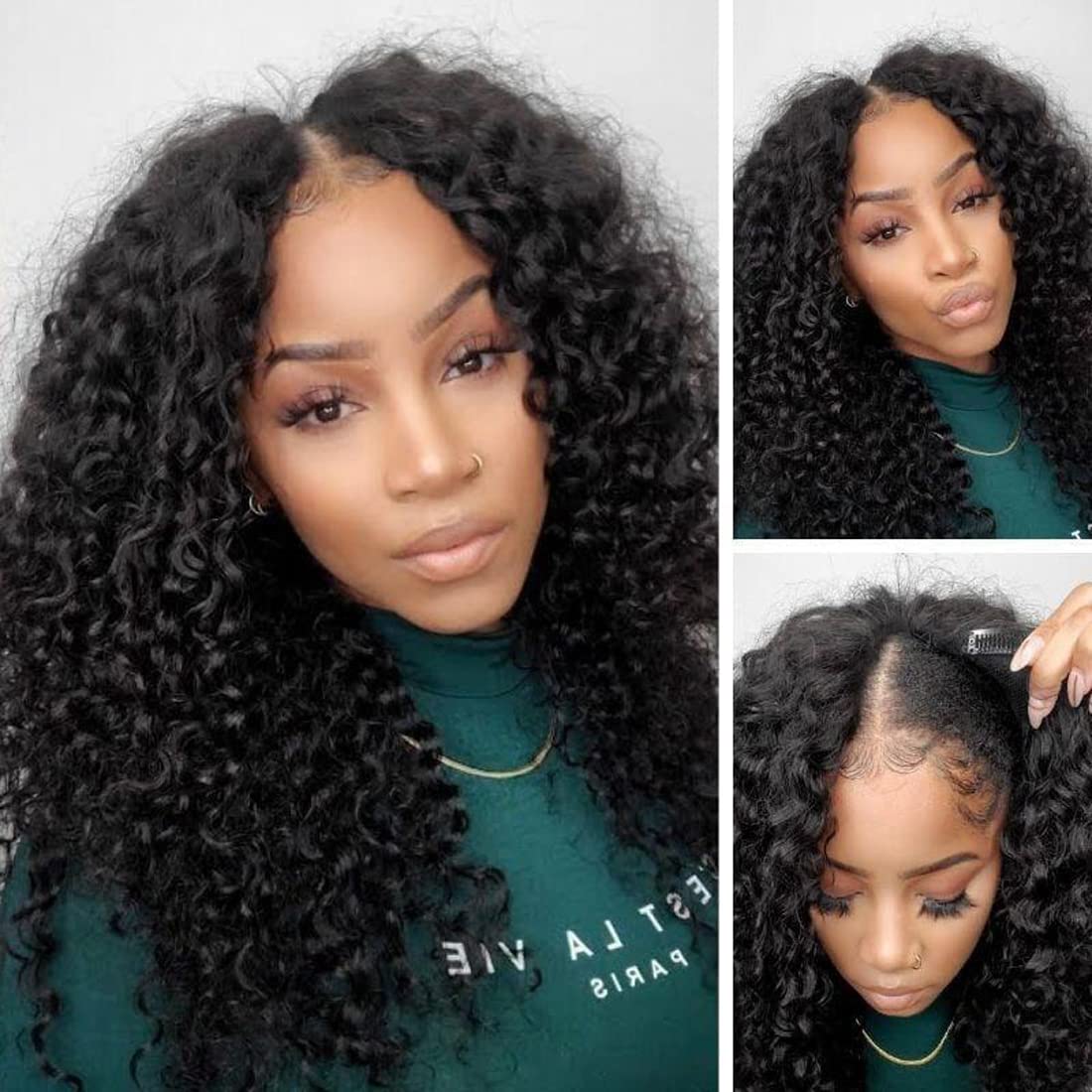 UNICE V Part Curly Human Hair Wig - 180% Density Glueless U Part Wig with Clips | No Lace No Glue No Sew in | Beginner Friendly 18 Inch Wigs for Women | Perfect for Daily Wear, Parties & Special Occasions