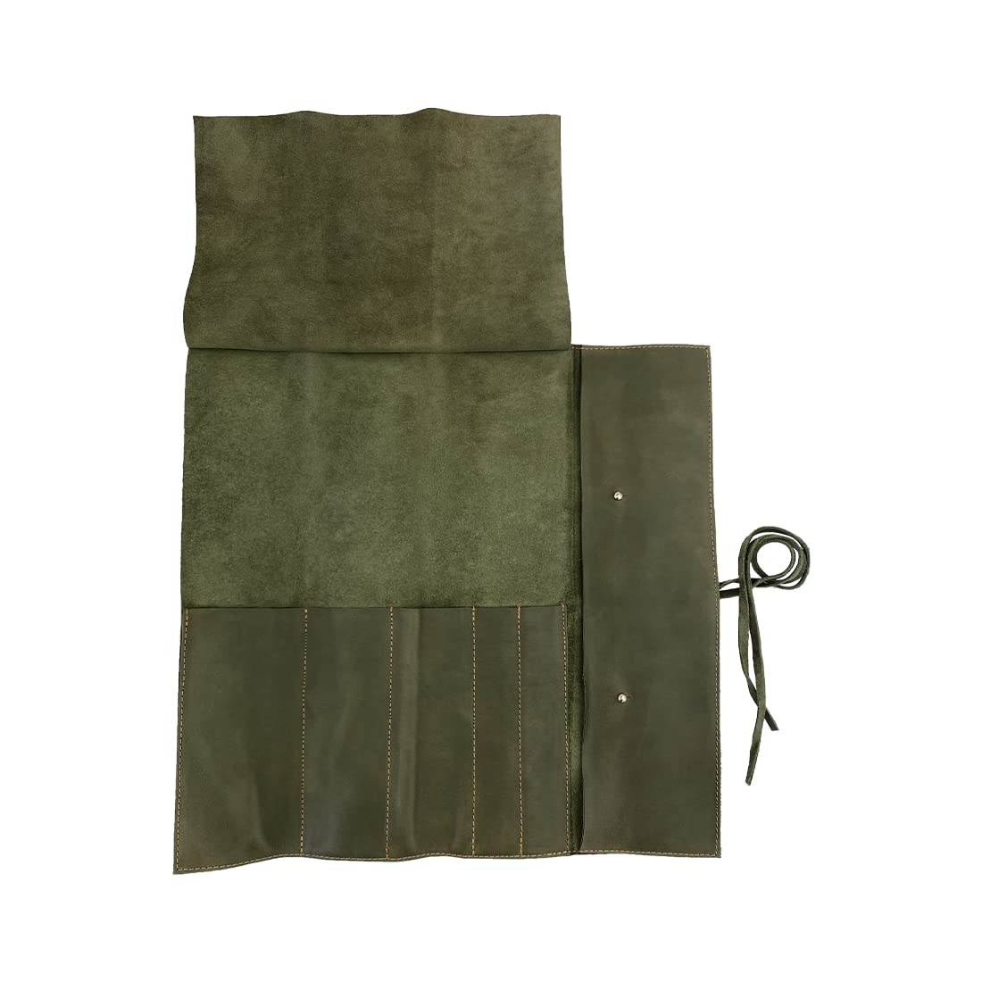 Hide & Drink Rustic Knife Roll Case - 5 Pocket Compact Leather Carry-On Bag for Traveling Chefs | Full Grain Leather Handmade Kitchen Tool Organizer | Perfect for Professional Cooks & Culinary Students | Dark Jade