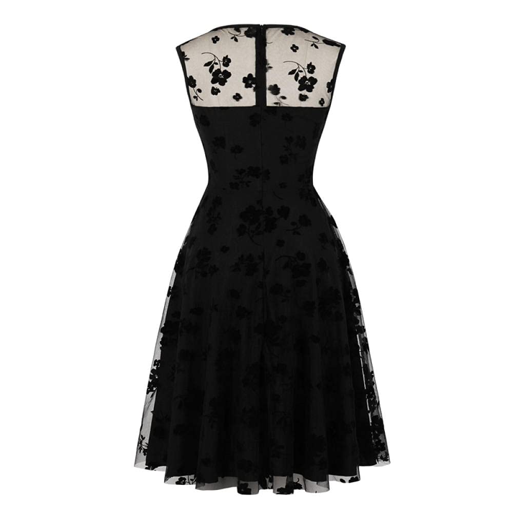 YLDCN Women's Floral Embroidered Mesh Overlay A-Line Skirt Dress - Elegant Sleeveless Summer Skirt for Casual Outings, Parties & Beach Vacations