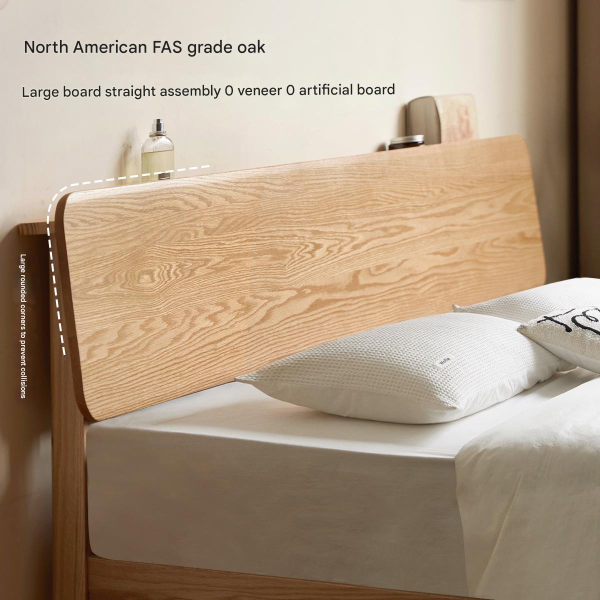 Solid Oak Rubber Wood Bed - Modern Nordic Style Queen/King Size Bed Frame for Bedroom, Living Room & Guest Room