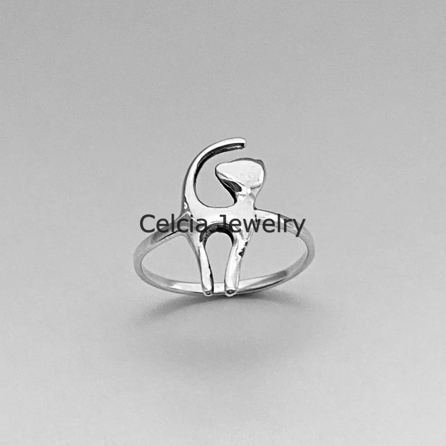 925 Sterling Silver Cat Ring - Handmade Kitty Jewelry, Minimalist Boho Pet Ring for Women, Unique Animal Ring Gift for Mother's Day (Size 7) - Perfect for Casual Wear, Date Nights & Gift Giving