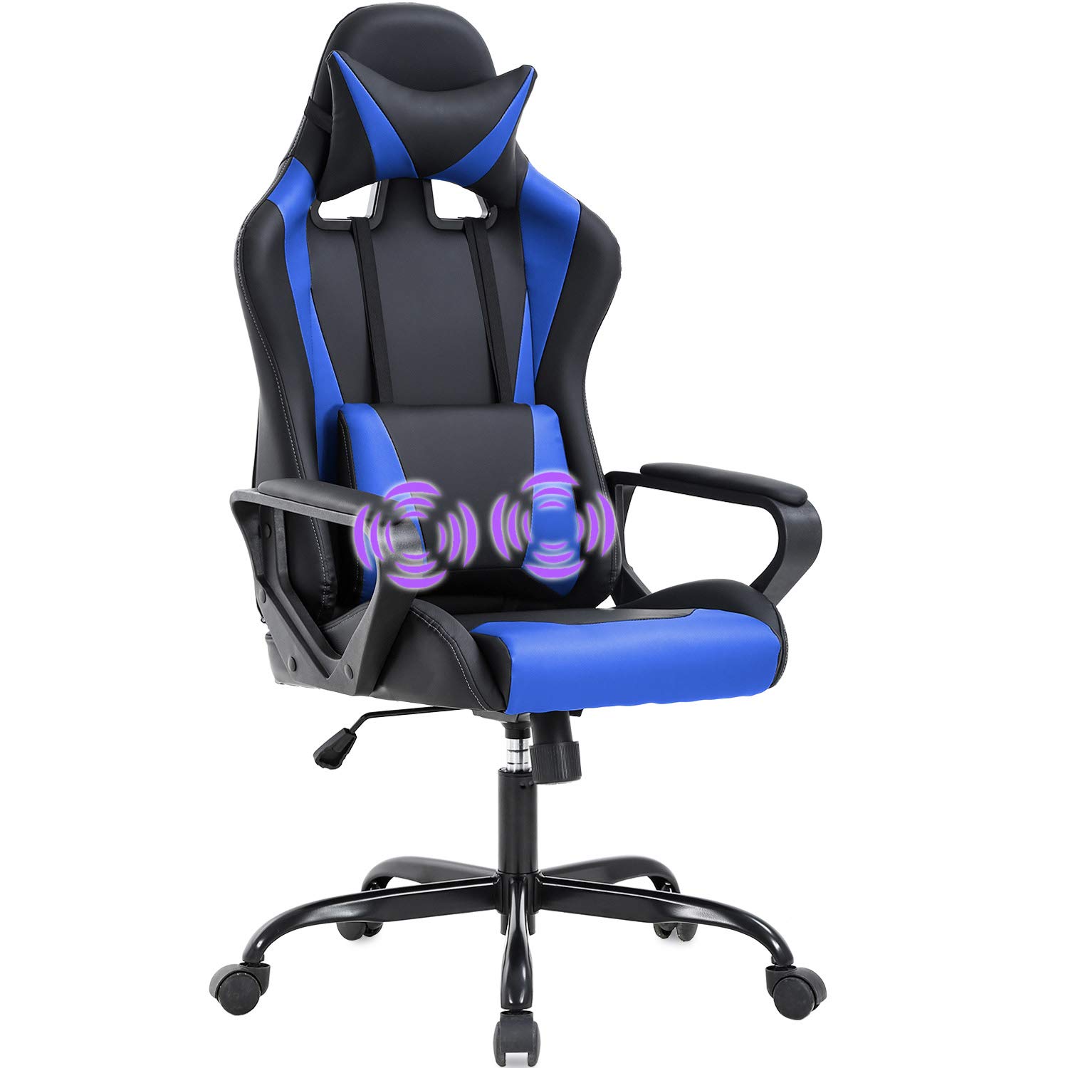 Ergonomic Gaming Chair - High Back PU Leather Office Chair with Adjustable Lumbar Support & Headrest - Swivel Rolling Computer Desk Chair for PC Gamers & Home Office - Perfect for Long Gaming Sessions & Remote Work (Blue)