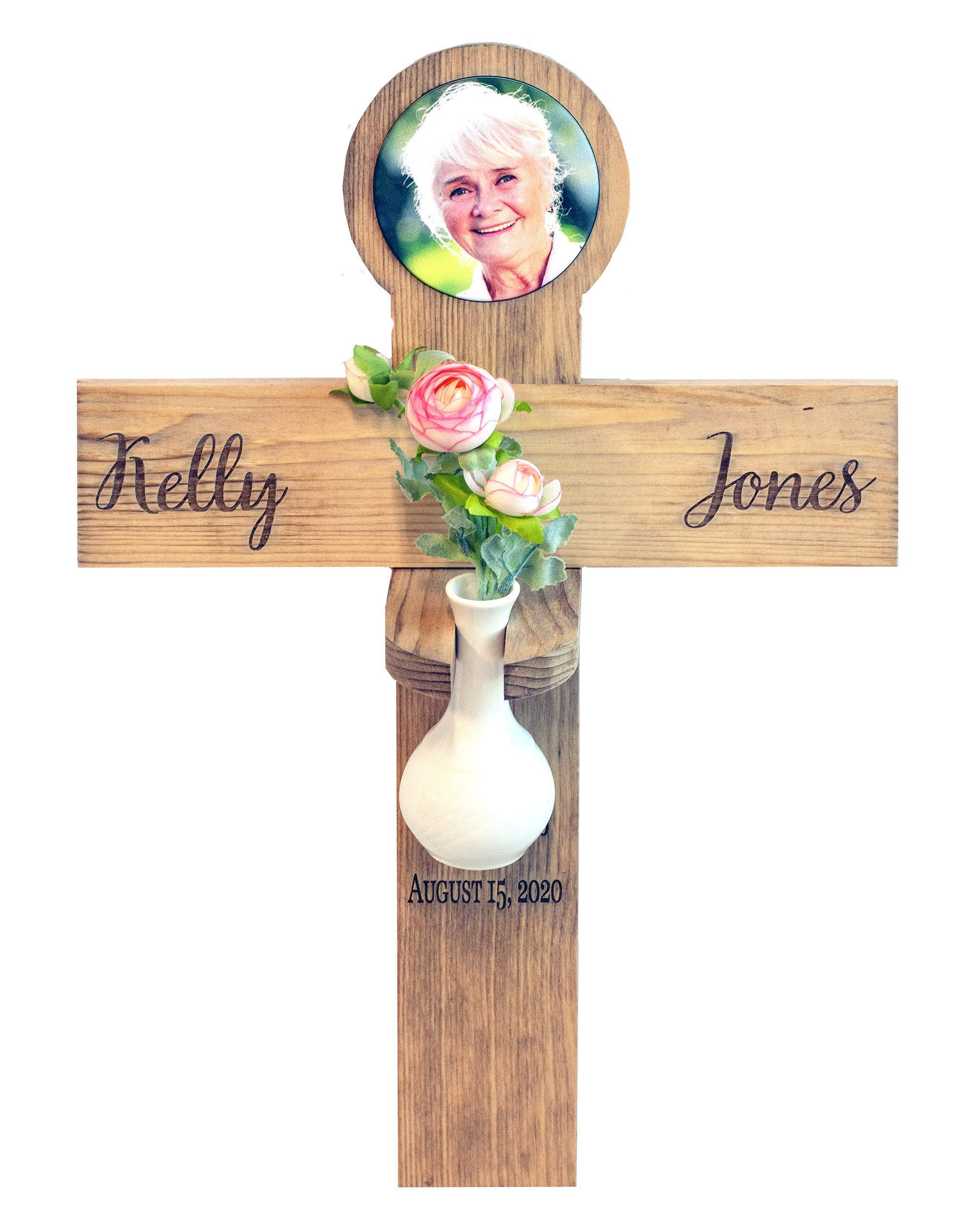 Personalized Memorial Cross with Flameless Candle or Vase - Honoring Loved Ones | Perfect for Home Memorials, Graveside Tributes & Sympathy Gifts