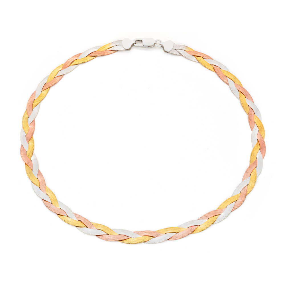 3 Tone Gold Plated Sterling Silver Herringbone Necklace 45cm - Elegant Layered Jewelry for Women, Perfect for Parties, Weddings & Everyday Wear