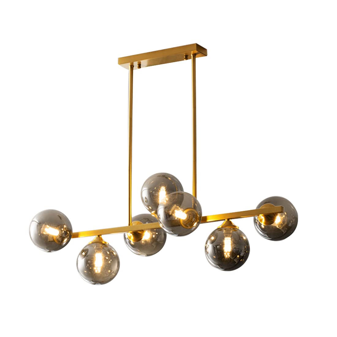 Bepuzz 7-Light Modern Glass Sputnik Chandelier in Brushed Brass Gold - Linear Hanging Pendant Light Fixture for Bedroom, Living Room, Dining Room, Hallway - Smoke Gray Finish (7-Light) | Perfect for Contemporary Home Decor & Statement Lighting