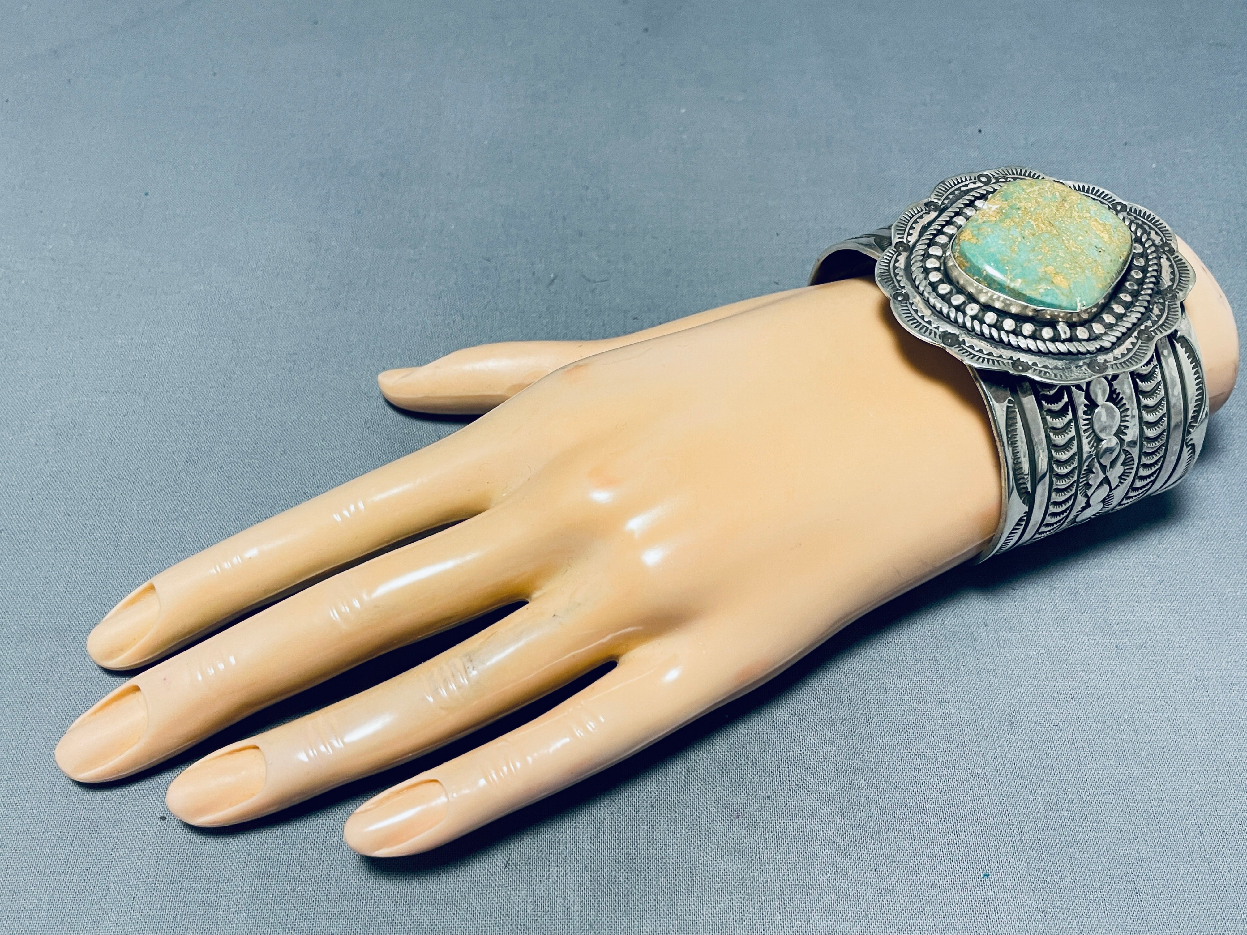 125 Gram Authentic Navajo Royston Turquoise Sterling Silver Handmade Signed Bracelet - Perfect for Boho Jewelry, Native American Fashion & Gift Giving