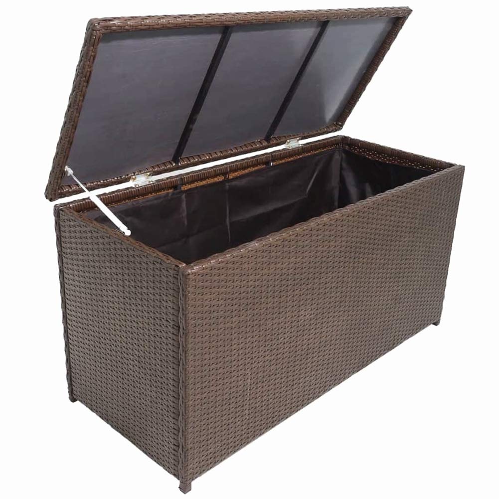 BLUECC Outdoor Storage Box - Waterproof Poly Rattan Garden Storage Chest with Lid, Brown - Perfect for Patio, Deck, Backyard, and Poolside Organization