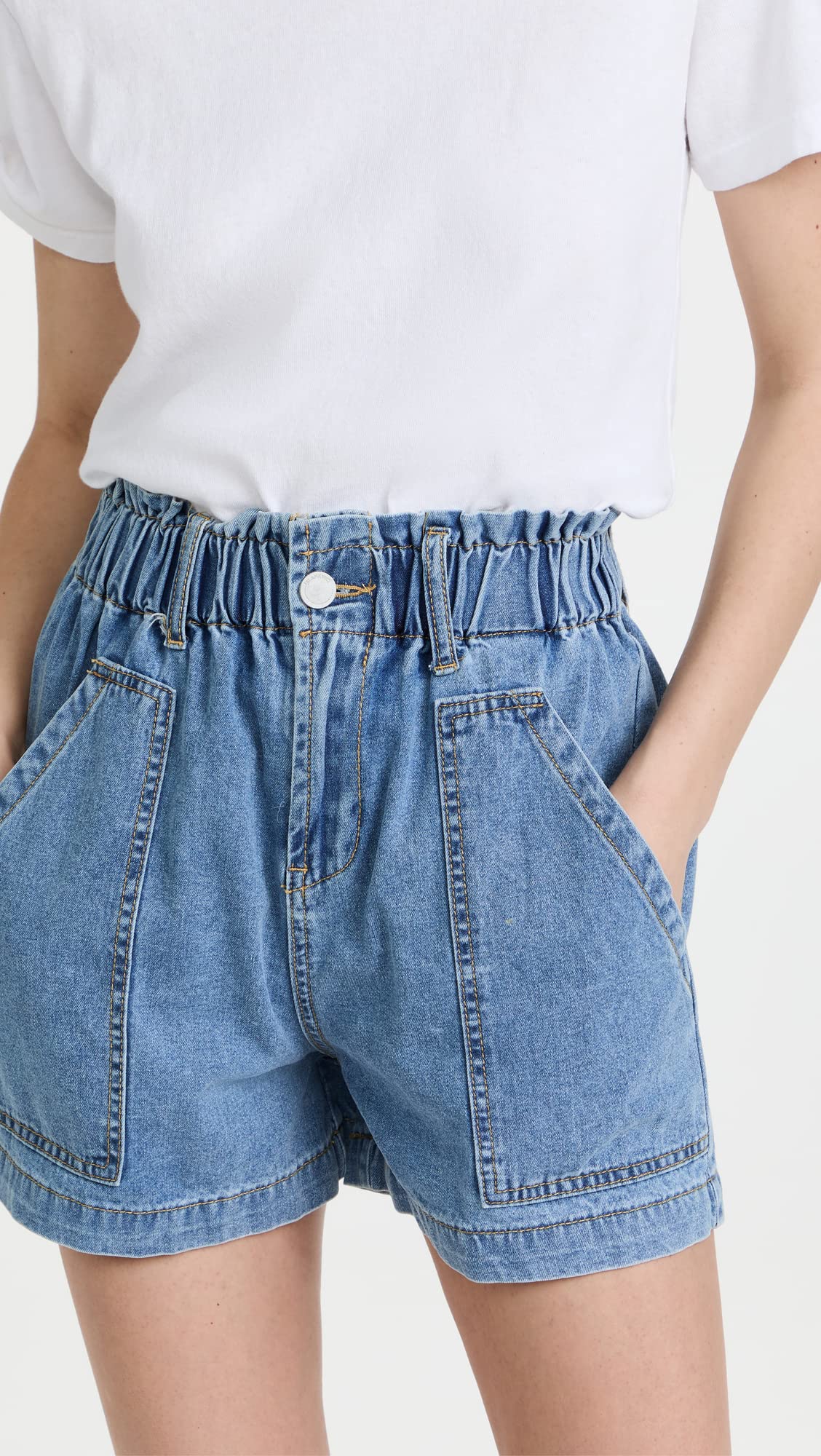 BLANKNYC Women's High Waist Stretch Denim Shorts with Patch Pockets - Trendy Distressed Denim Cutoff Shorts for Summer | Casual Outfits, Beach Wear & Street Style Fashion