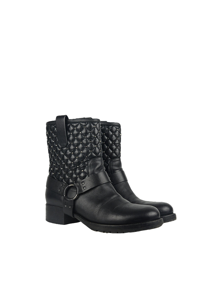 Valentino Black Leather Biker Boots with Studs - Size 39.5 | Stylish Women's Fashion for Night Out & Motorcycle Riding