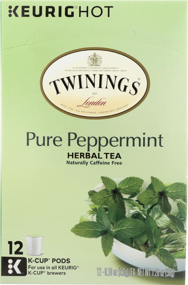 Twinings Pure Peppermint Herbal Tea K-Cup Pods for Keurig - 96 Count (Pack of 8 Boxes) | Caffeine-Free, Refreshing Mint Flavor | Perfect for Relaxation, After Meals & Office Breaks