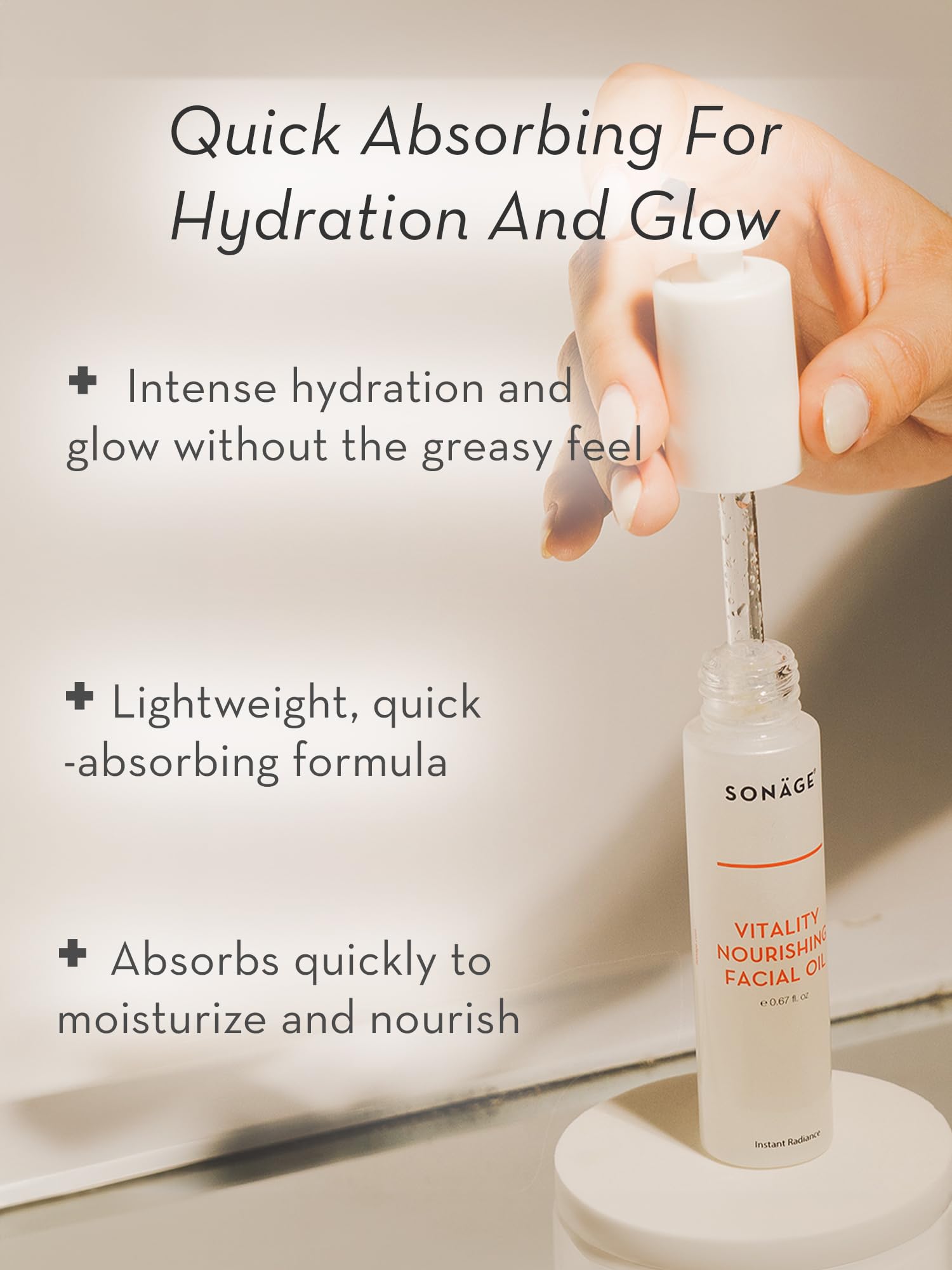 Sonage Vitality Nourishing Facial Oil with Argan & Marula Oils - Hydrating & Glowing Face Oil for Dry Skin - Perfect for Night Routine, Massage & Anti-Aging Skincare