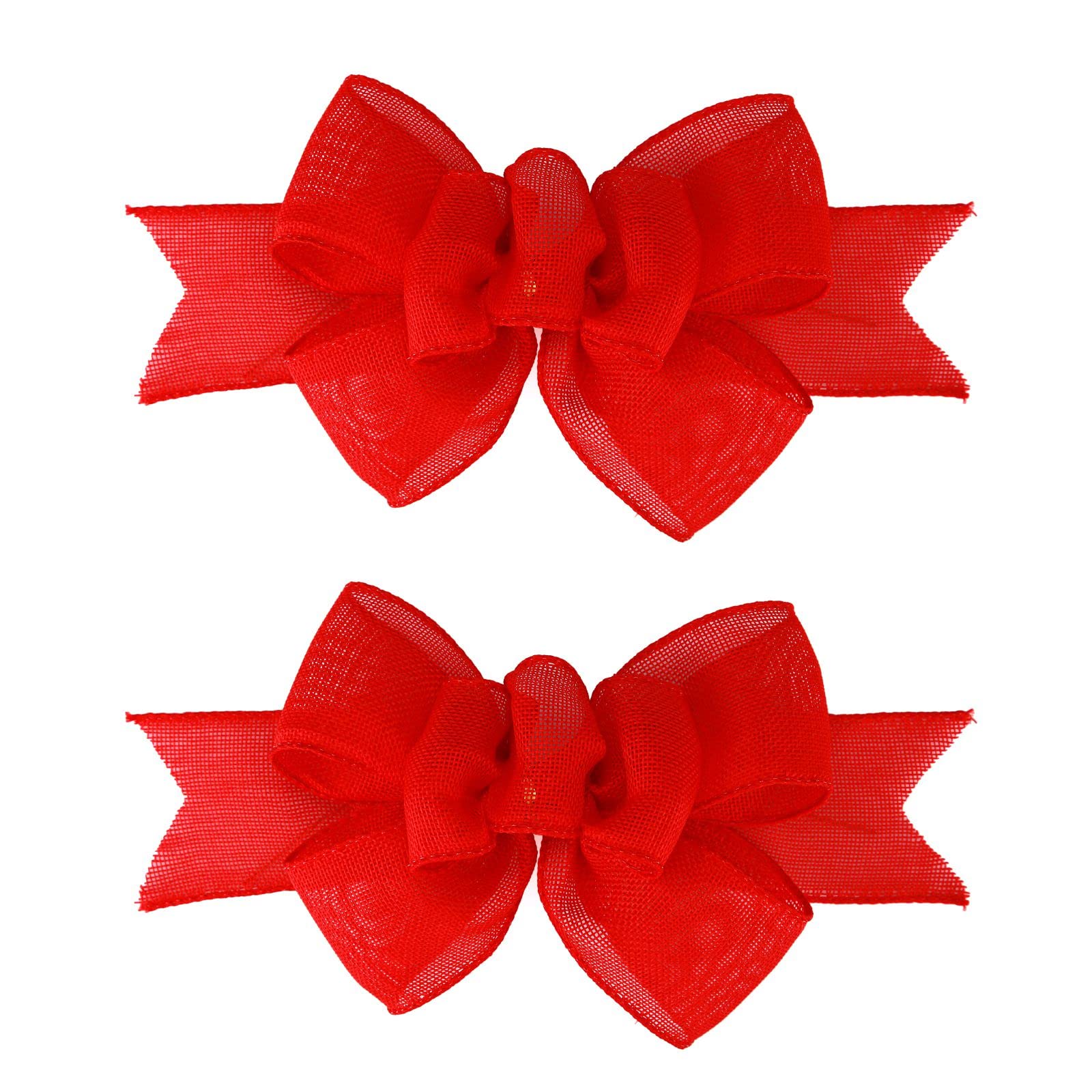 2 Pcs Red Burlap Wired Ribbon Handmade Bows for Wreaths, Christmas Tree Decorations, Gift Wrapping, Outdoor & Indoor Decor - Perfect for Holiday, Wedding, and Party Decorations (Red)