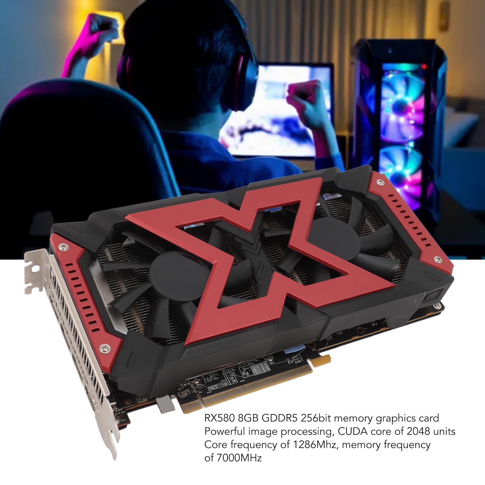 Bewinner RX580 8GB GDDR5 256-bit Gaming Graphics Card, PCI Express 3.0 Desktop Video Card with Dual Fan, 3DP HDMI Output for 4K 4096x2160 Resolution - Perfect for Gaming, Video Editing, and Office Workstations