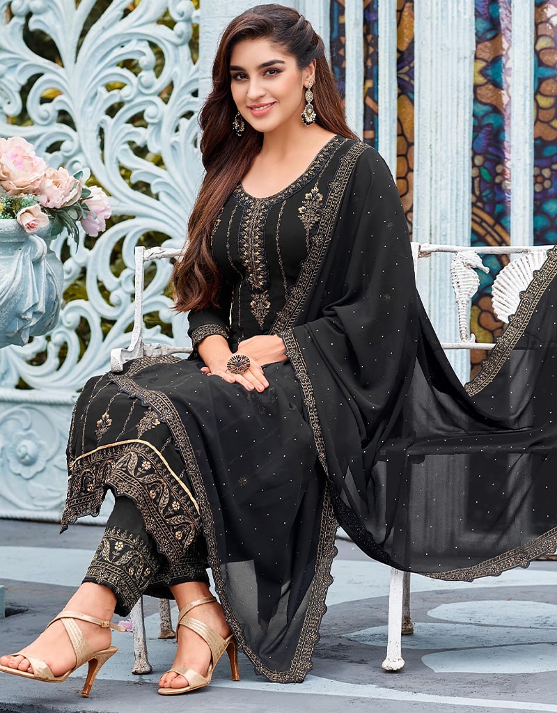 Elegant Black Pant Style Suit - Faux Georgette Fabric for Women | Perfect for Office Wear, Business Meetings & Formal Events