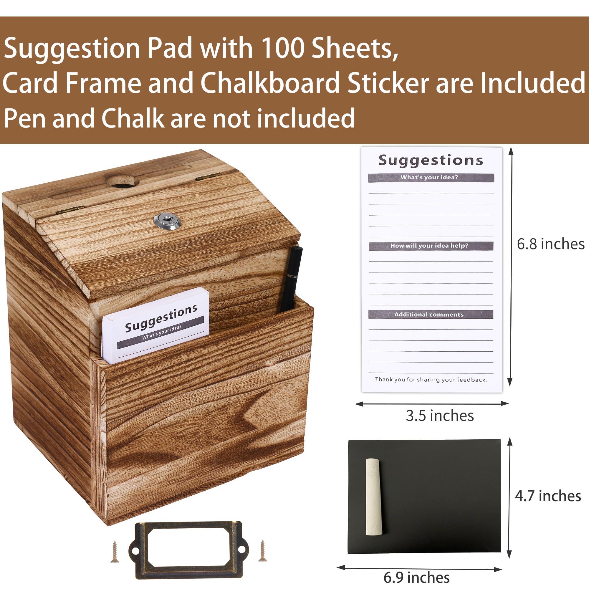 Wooden Suggestion Box with Lock - Secure Comment Card & Ballot Box for Office, School or Voting - Wall Mount or Freestanding in Classic Brown Finish