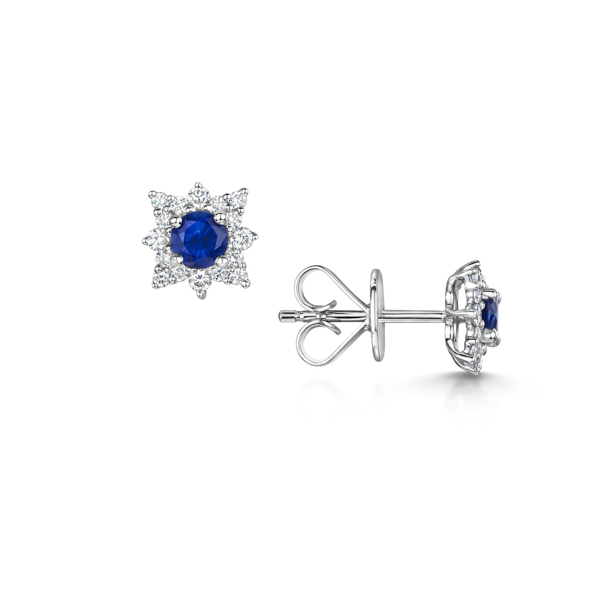 18ct White Gold Brilliant Cut Sapphire & Diamond Star Stud Earrings 0.60ct - Elegant Jewelry for Women, Perfect for Weddings, Parties & Special Occasions