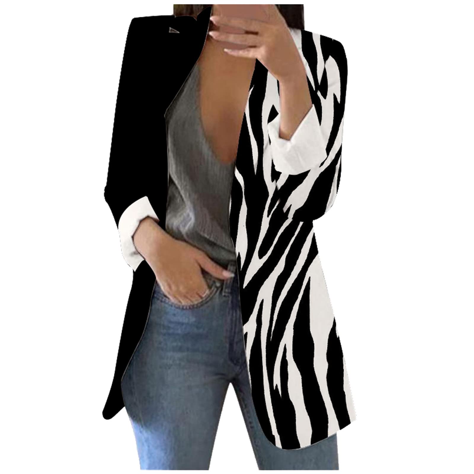 Women's Winter Printed Formal Vest Coat Cardigan - Long Sleeve Lapel Suit Jacket for Office, Business & Special Occasions