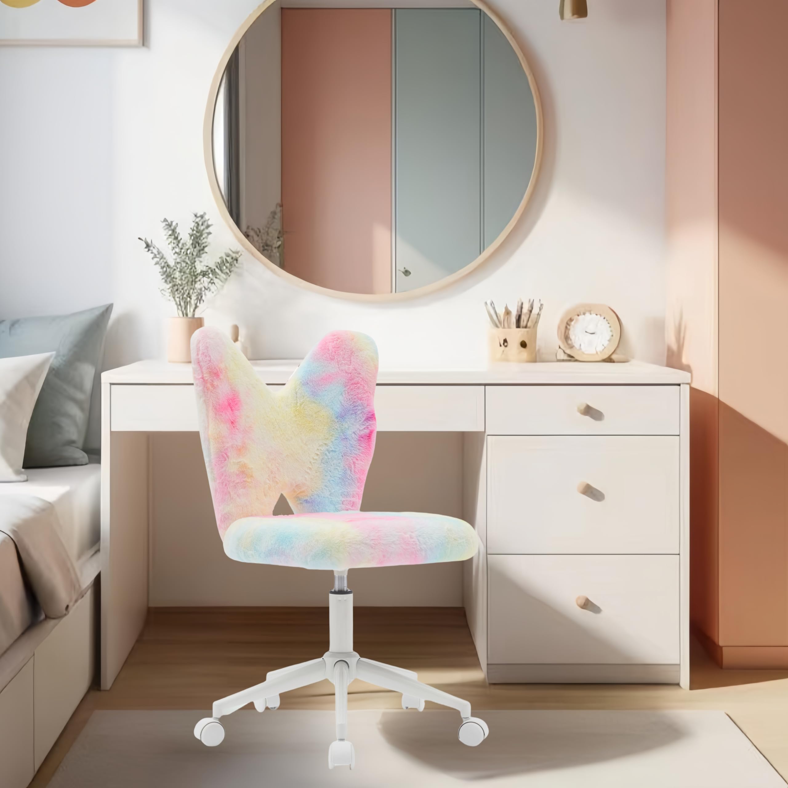 Adjustable Kids Desk Chair with Wheels - Ergonomic Swivel Computer Chair for Children, Soft Butterfly Shaped Back Support - Perfect Study Chair for Girls Bedroom, Homeschooling & Online Learning